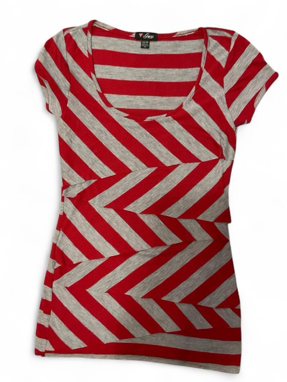 VTG Y2K Ruffled Grey and Red Striped GUESS Top XS